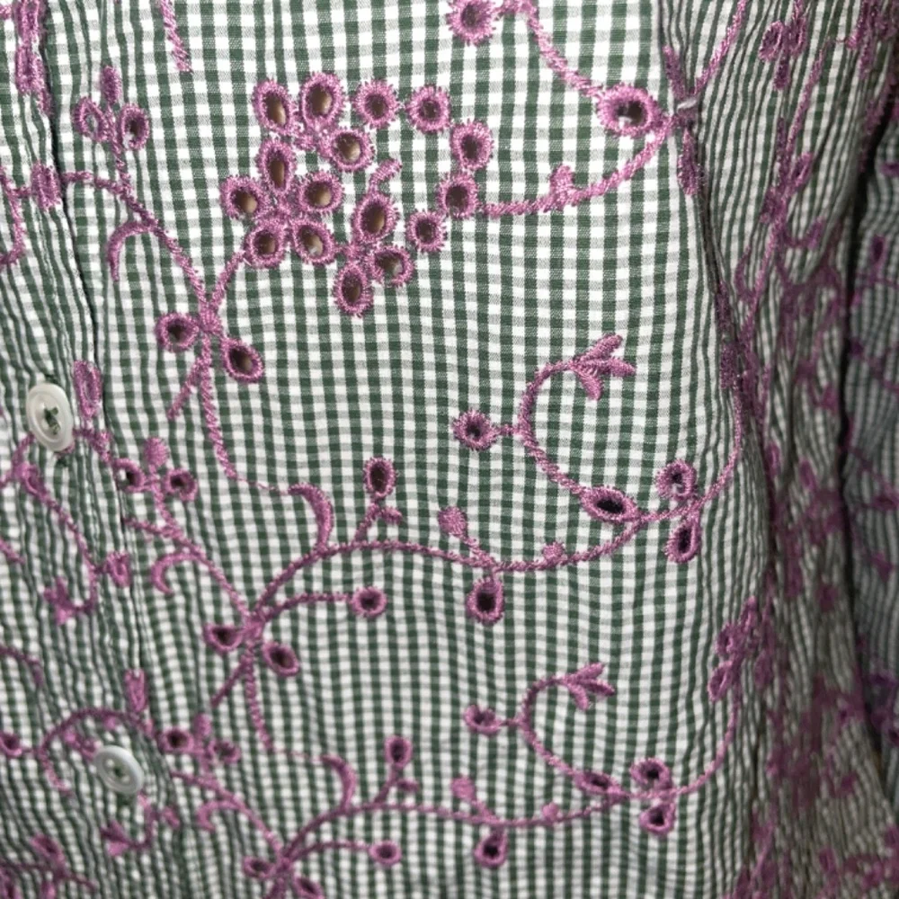 Anthropologie Odile Gingham  Embroidered Eyelet Button Down Top SZ 6 - Picture 6 of 9